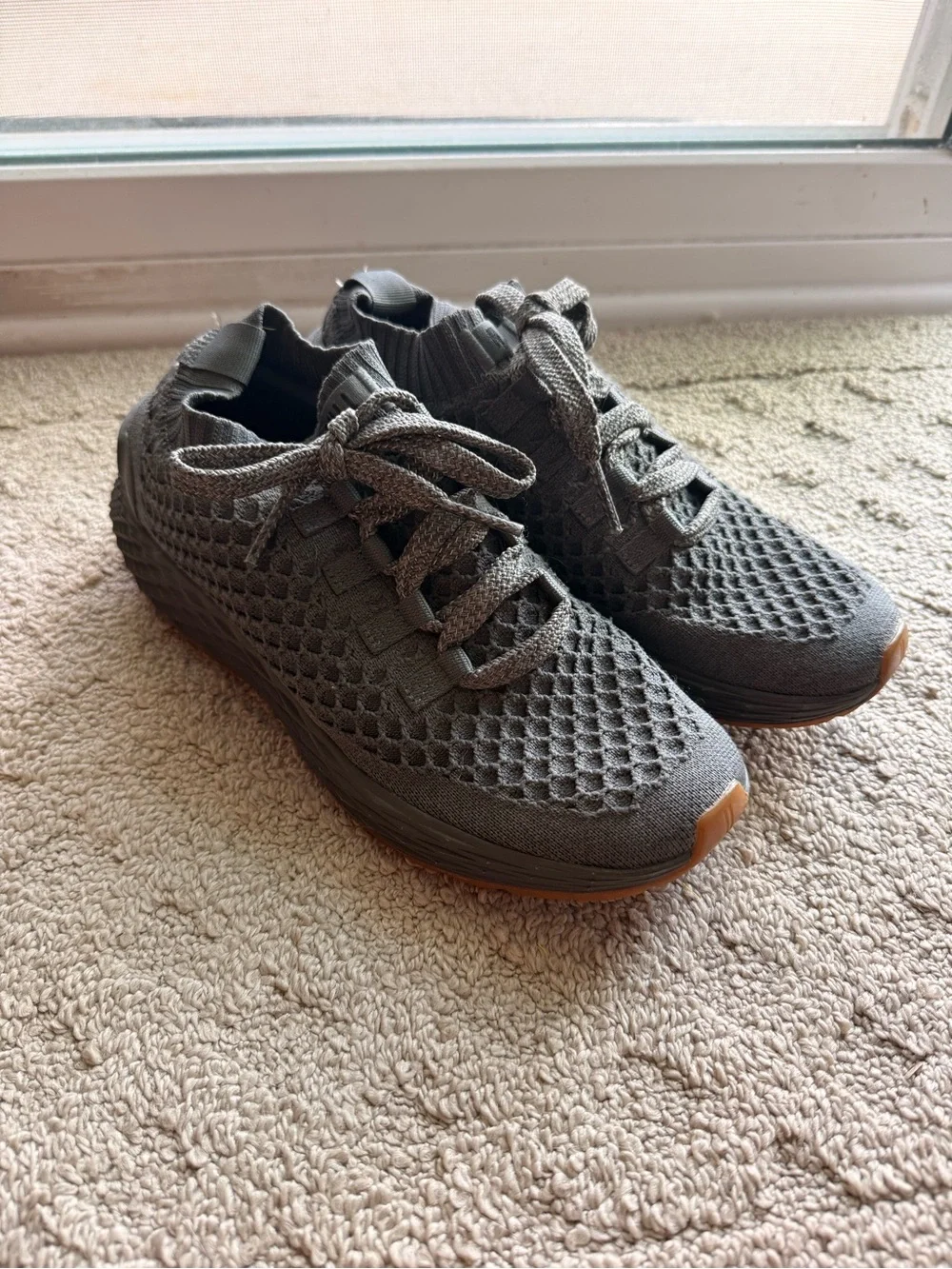 NOBULL Women's Grey Knit Lace-Up Athletic Shoes with Gum Toe